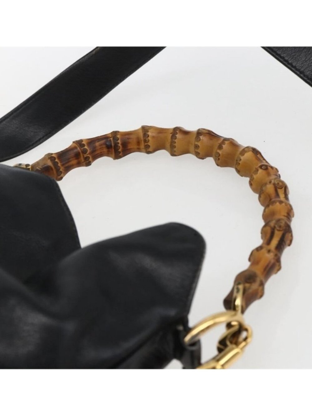 Authentic GUCCI Bamboo Shoulder Bag Leather 2way Black Gold 001 2113 1638 - Picture 12 of 16